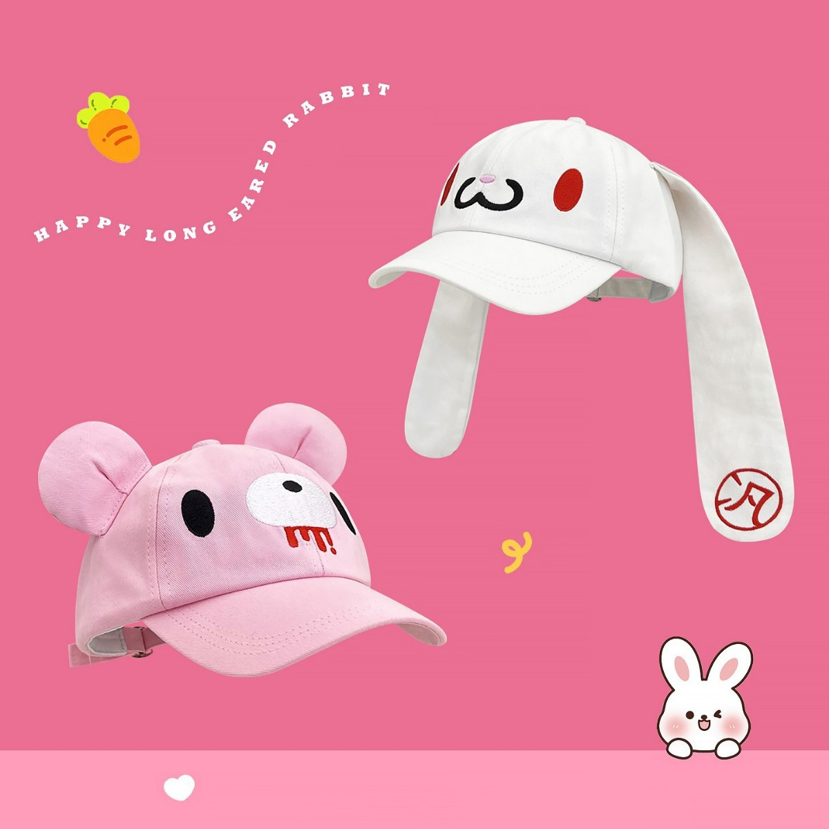 Pink Cute Cartoon Bear Ear Bas – Sun Hat Wide Brim recenzja i cena
