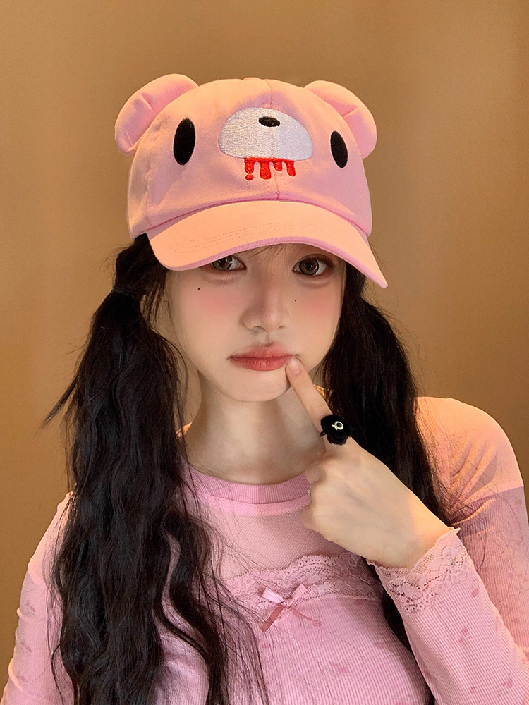 Pink Cute Cartoon Bear Ear Bas – Sun Hat Wide Brim recenzja i cena