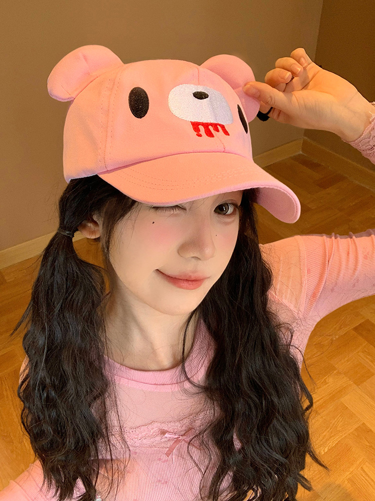 Pink Cute Cartoon Bear Ear Bas – Sun Hat Wide Brim recenzja i cena