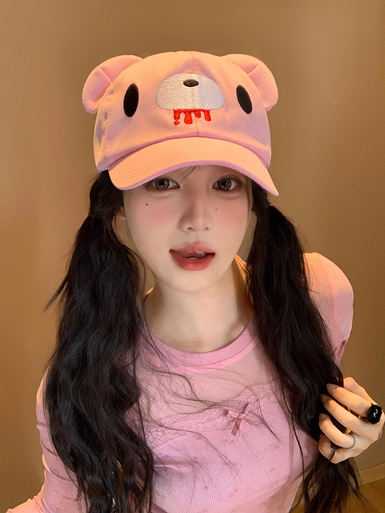 Pink Cute Cartoon Bear Ear Bas – Sun Hat Wide Brim recenzja i cena